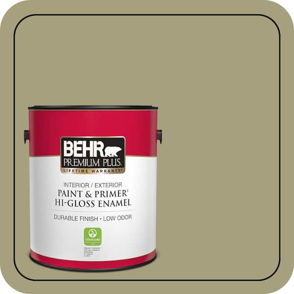 BEHR PREMIUM PLUS 1 Gal. #S350-4A Dried Rosemary Hi-Gloss Enamel Interior/Exterior Paint and Primer