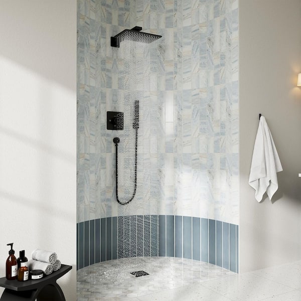 2 Spray Settings Wall Mount 2-Function Coaxial Thermostatic Dual Fixed and Handheld Shower Head 1. 8 GPM in Matte Black