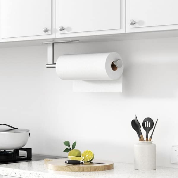 Wall Mount Silver Paper Towel Holder Stainless Steel Self-Adhesive or Drilling Kitchen Towel Rack