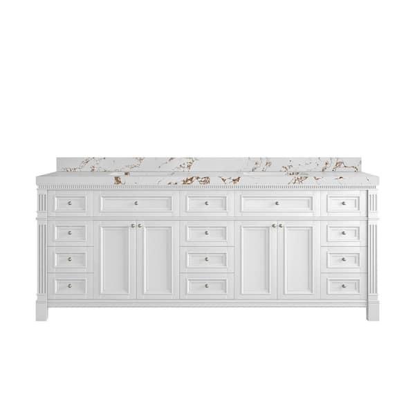 Willow Collections Paris 84 in. W x 22 in. D x 36 in. H Double Sink Bath Vanity in White with 2 in. Viola Brown qt. Top