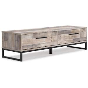 52.72 in. White, Gray and Black Backless Bedroom Bench with 2-Drawers