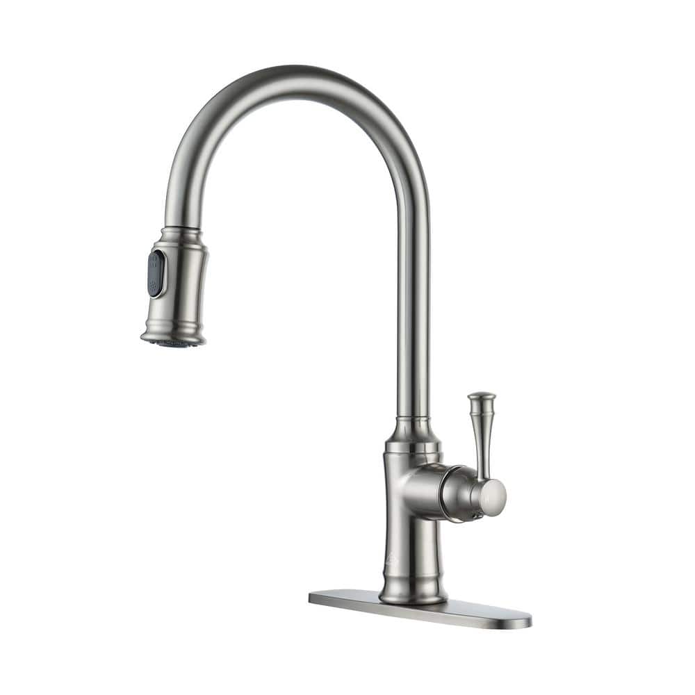 2-Spray Patterns Single Handle Pull Down Sprayer Kitchen Faucet with Deckplate and Water Supply Hoses in Brushed Nickel price history on PriceWatchPro