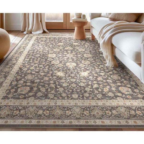 Asha Rome Vintage, Oriental Persian, Charcoal Brown 9 ft. 10 in. x 13 ft. Area Rug