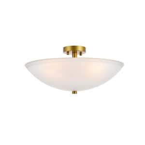 Timless Home 19.7 in. 3-Light School House Brass and Frosted White Flush Mount with No Bulbs Included