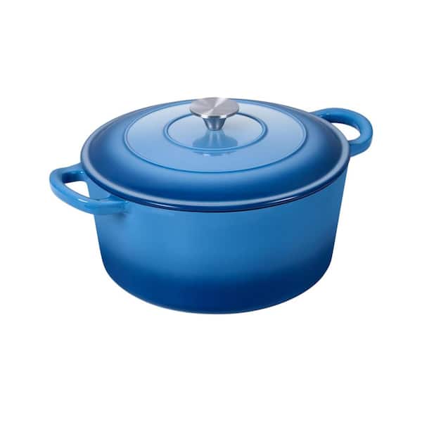 5 qt. Round Blue Enameled Cast Iron Dutch Oven with Lid, Heavy Duty Non-Toxic Cookware for All Cooktops