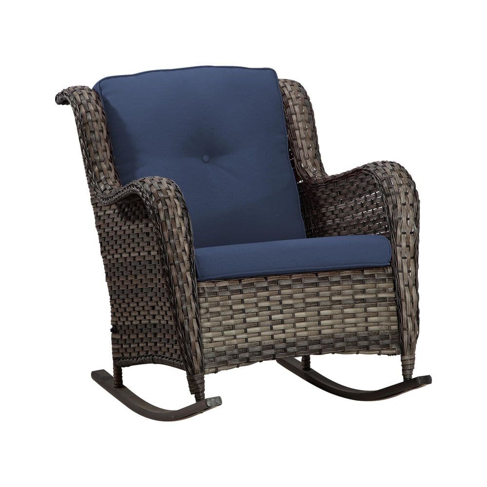 Brown Wicker Outdoor Rocking Chair with Blue Cushions price history on PriceWatchPro
