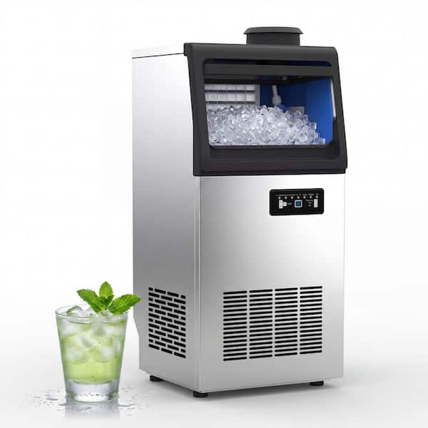 13.78 in. 130 lb./24H Full Size Cubes, Commercial Freestanding Ice Maker in Stainless Steel, 2-Water Inlet Modes