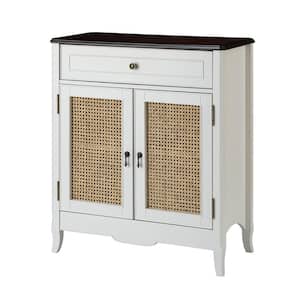 Alessandro 36 in. Tall 2-Door White Accent Storage Cabinet Aqua with Pine Wood Frame and Rattan Doors