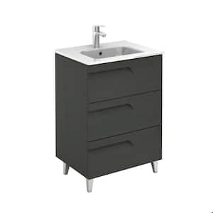 Vitale 24 in. W and 18 in. D 3-Drawers Vanity in Grey Nature with White Basin