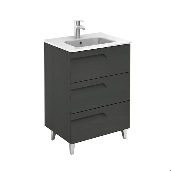 ROYO Vitale 24 in. W and 18 in. D 3-Drawers Vanity in Grey Nature with White Basin