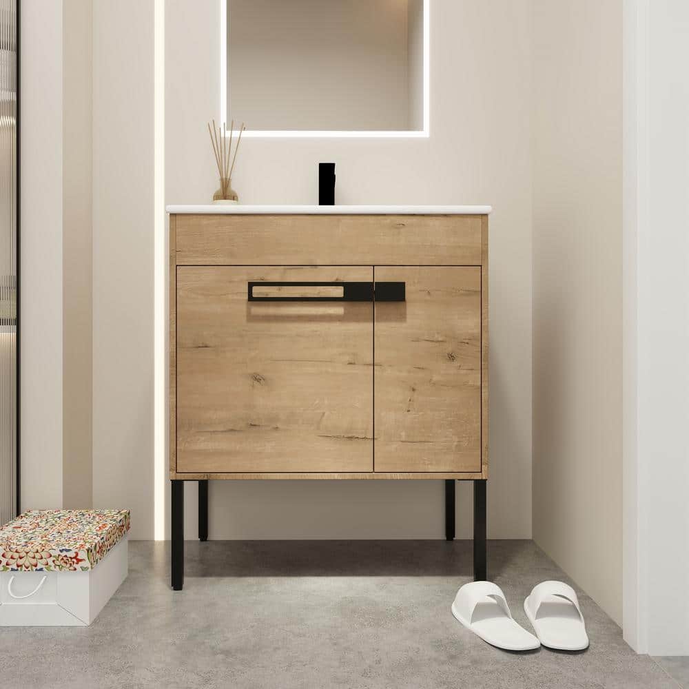 30 in. W x 19 in. D x 35 in. H Freestanding Bath Vanity in Imitative Oak with White Ceramic Top price history on PriceWatchPro