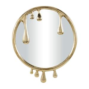 43 in. x 36 in. Drip Round Framed Gold Abstract Wall Mirror with Melting Designed Frame