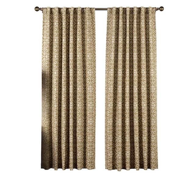 Window Elements Semi-Opaque Allure Printed Cotton Blend 84 in. L Rod Pocket and Back Tabs Curtain Panel Pair in Taupe (Set of 2)