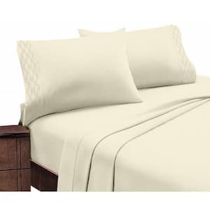 Home Sweet Home Extra Soft Deep Pocket Embroidered Luxury Bed Sheet Set - California King, Ivory