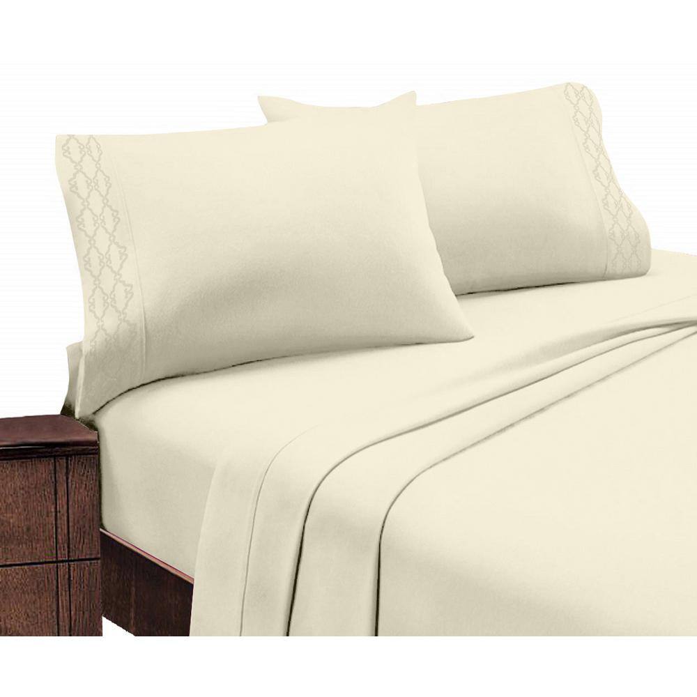 Ivory Queen Microfiber Embroidered Deep Pocket Sheet Set