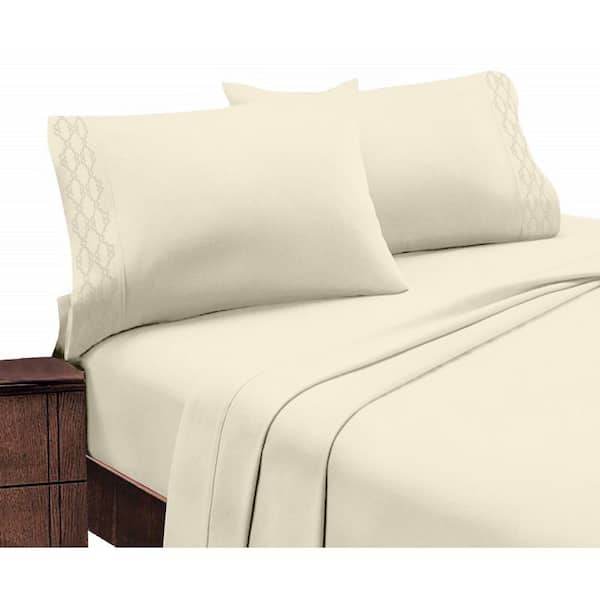 Unbranded Home Sweet Home Extra Soft Deep Pocket Embroidered Luxury Bed Sheet Set - Twin, Ivory