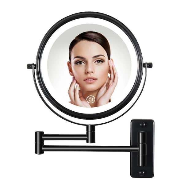 Movisa 16.8 in. W x 12 in. H LED Round 2-Sided Framed Wall Mount Magnifying Makeup Bathroom Vanity Mirror in Black