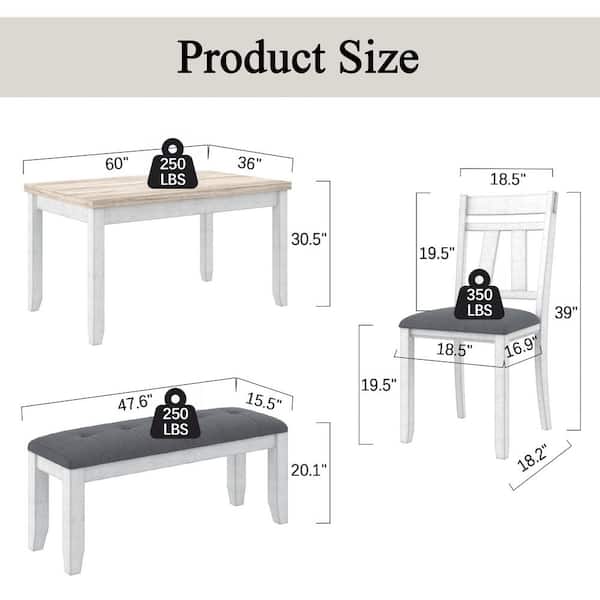 Dining Table Set for 6 with Bench 6-Piece Farmhouse Kitchen Table and 4 Chairs, Distressed Gray and Wood Grain Top