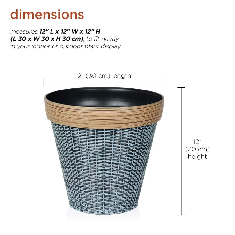 Gray and Tan Woven Style Indoor Outdoor Planter with Drainage Hole