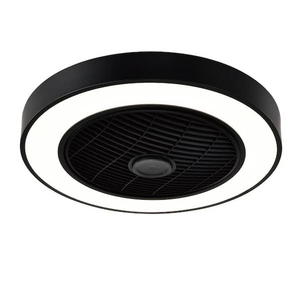 PUDO Modern 20 in. 1-Light Indoor Black Enclosed Bladeless Ceiling Fan with Light and Remote Timing