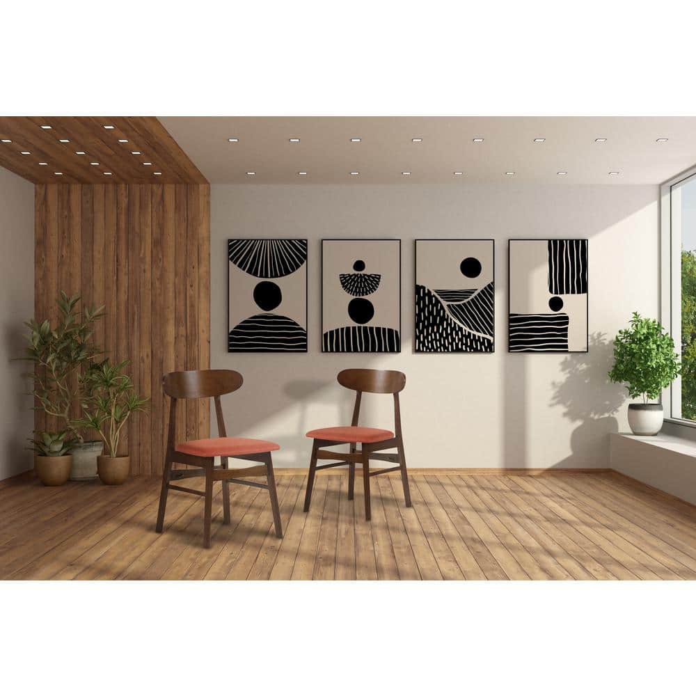 Morocco Walnut Wood Orange Upholstered Side Chair Set