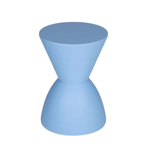 Benjara 12 in. Blue Round Plastic Top End/Side Table with Hourglass Shape
