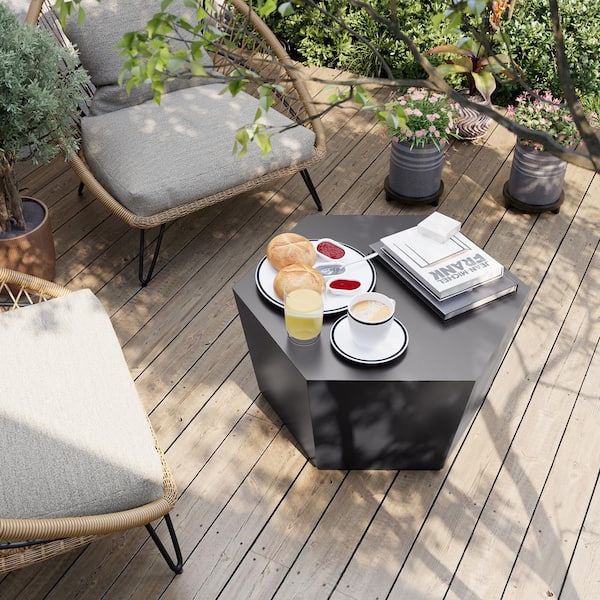 PATIOGUARDER 28 in. Indoor and Outdoor Patio Mgo Concrete Coffee Table in a Dark Gray Hexagon Design
