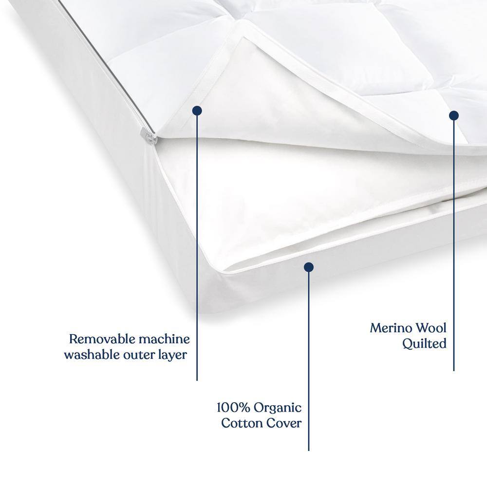 King Size White Merino Wool Quilted Adjustable Pillow with Organic Cotton Cover
