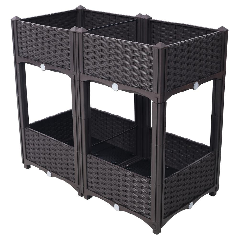 Brown 32 in. x 16 in. x 28 in. Plastic Planter Raised Beds Elevated Garden 