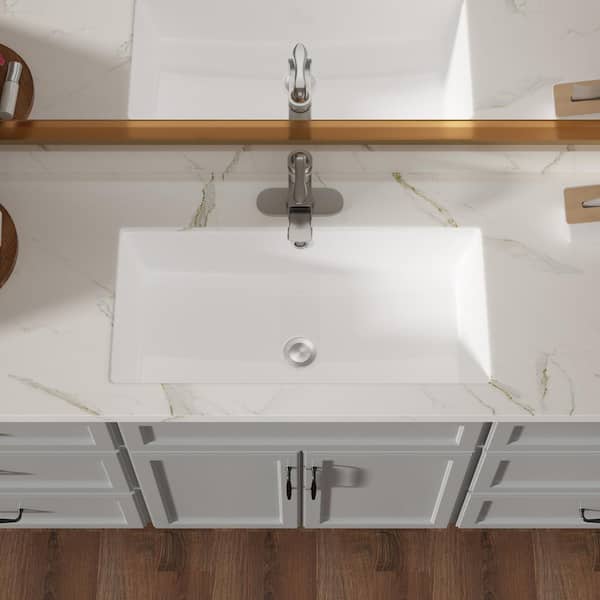 Unbranded 28 in . Ceramic Undermount Rectangular Bathroom Sink with Overflow in White