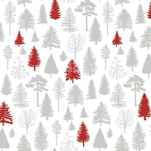 Grey and Red Winter Forest Peel and Stick Wallpaper (Covers 30.75 sq. ft.)