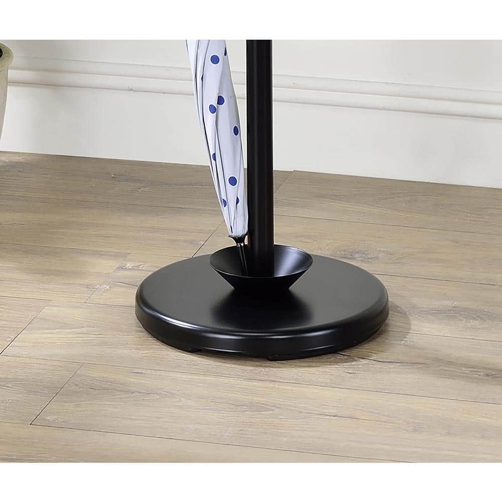 76 in. Black Metal Tree Coat Rack with Walnut Hooks and Umbrella Stand