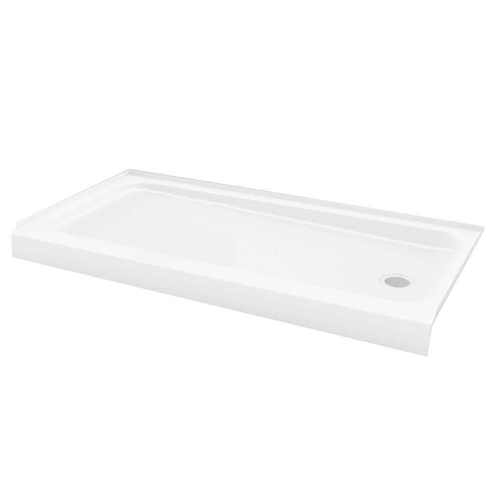 ShowerCast 60 in. x 30 in. Single Threshold Shower Pan in White with Left D