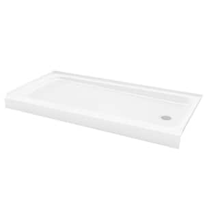 ShowerCast 60 in. x 30 in. Single Threshold Shower Pan in White with Left Drain