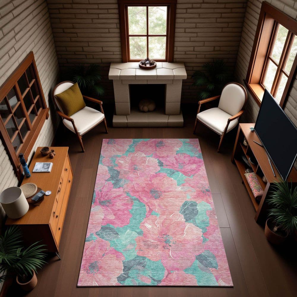 Mayfield Premium Machine Washable Abstract AMF1542 Pink 3 ft. x 4 ft. Area Rug price history on PriceWatchPro