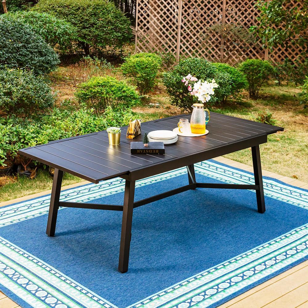 PHI VILLA Black Rectangle Metal Patio Outdoor Dining Table with Extension  THD-PV-450 - The Home Depot