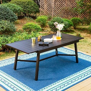 Black Rectangle Metal Patio Outdoor Dining Table with Extension