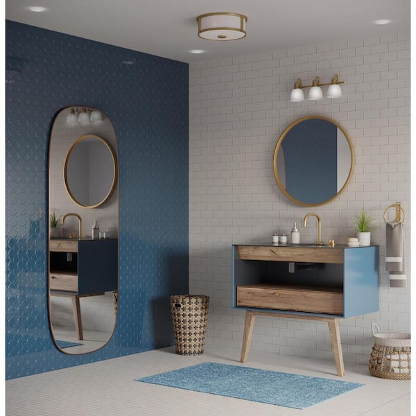 Gilliam 12-5/8 in. 2-Light Vintage Brass Flush Mount with Etched Opal Glass Shade