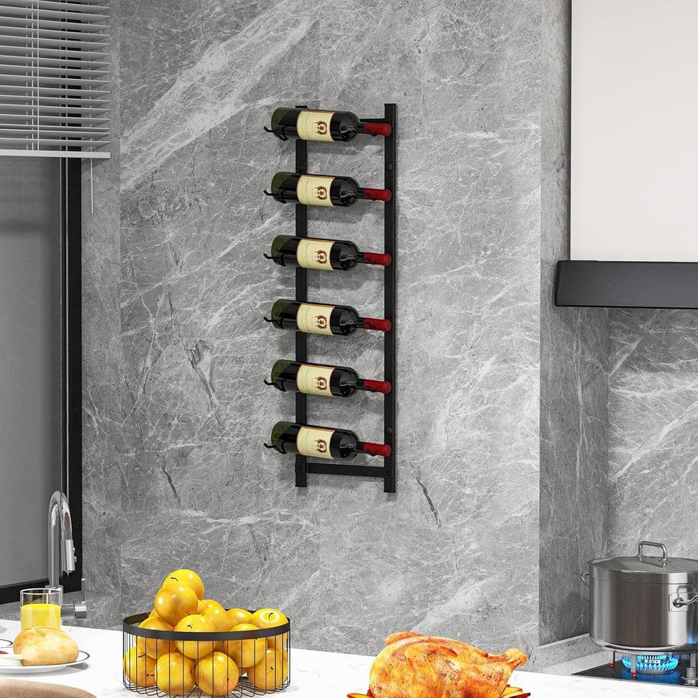 6-Bottle Black Rustproof Wall-Mounted Wine Rack