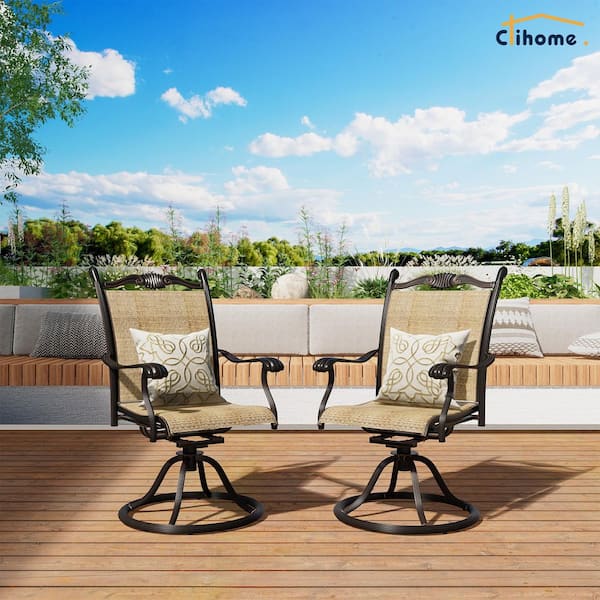 Clihome Set of 2-Cast Aluminum Outdoor Patio Swivel Dining Chairs