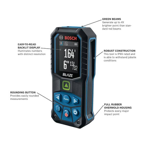 BLAZE 165 ft. Green Laser Distance Tape Measuring Tool with Color Screen and Measurement Rounding Functionality