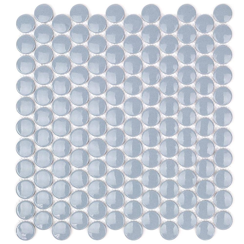 Sky Blue Penny Round Polished Ceramic Mosaic Tile