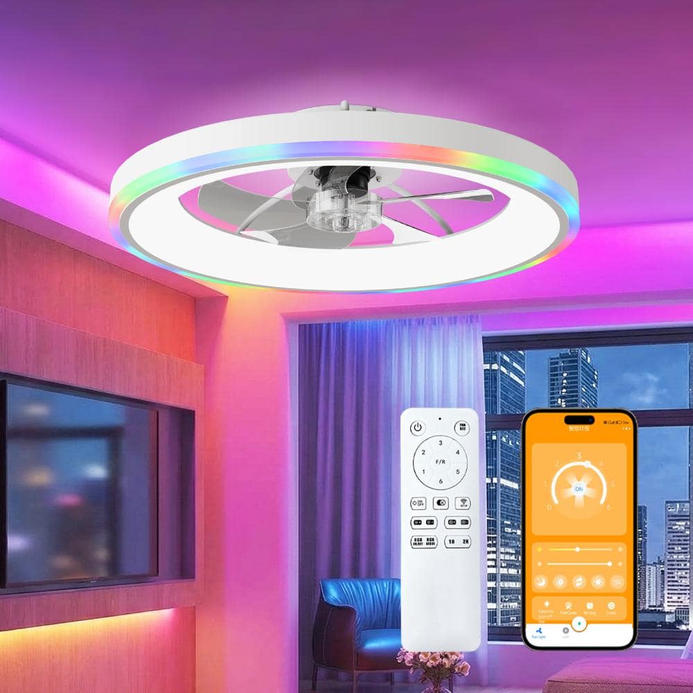 "23.6"" Ceiling Fan with Light & Remote Control, RGB Flush Mount, 6-Speed Reversible Silent DC Motor (White)" price history on PriceWatchPro