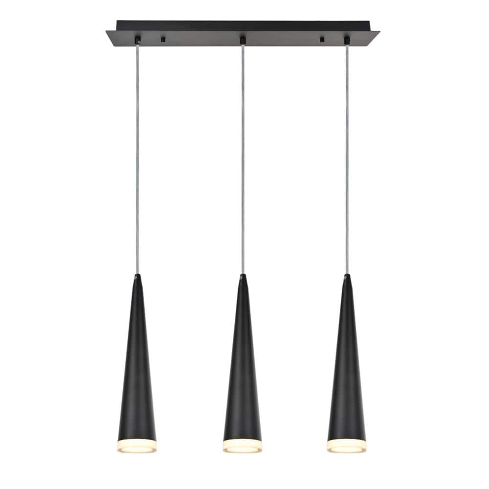 Matte Black 3-Light LED Kitchen Island Pendant