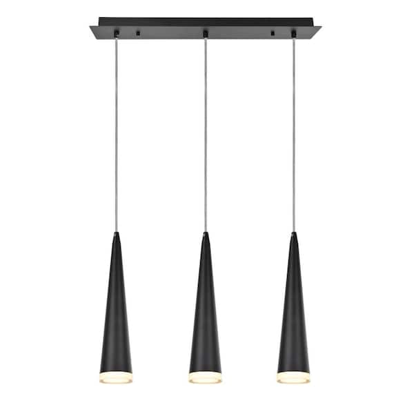 Aspen Creative Corporation 22.5-Watt 3-Light Integrated LED Matte Black Pendant with Metal Shade