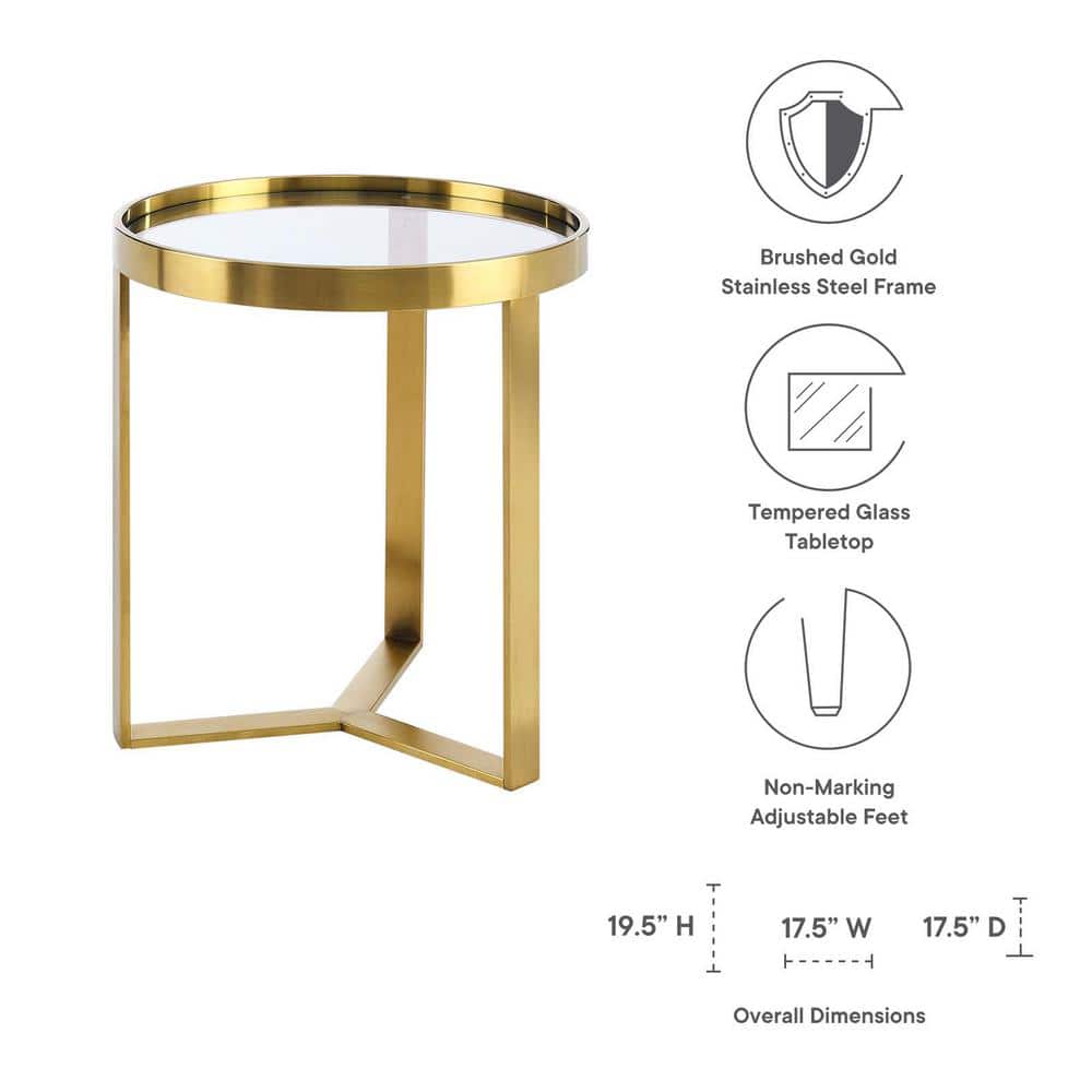 Gold Round Metal and Glass Side Table