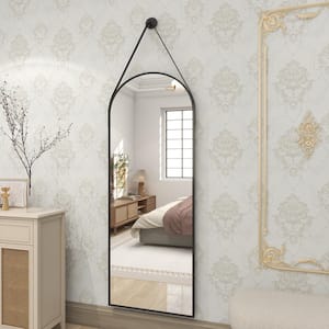 Black 16 in. W x 48 in. H Arched Modern Aluminum Alloy Framed With Belt Wall Mirror