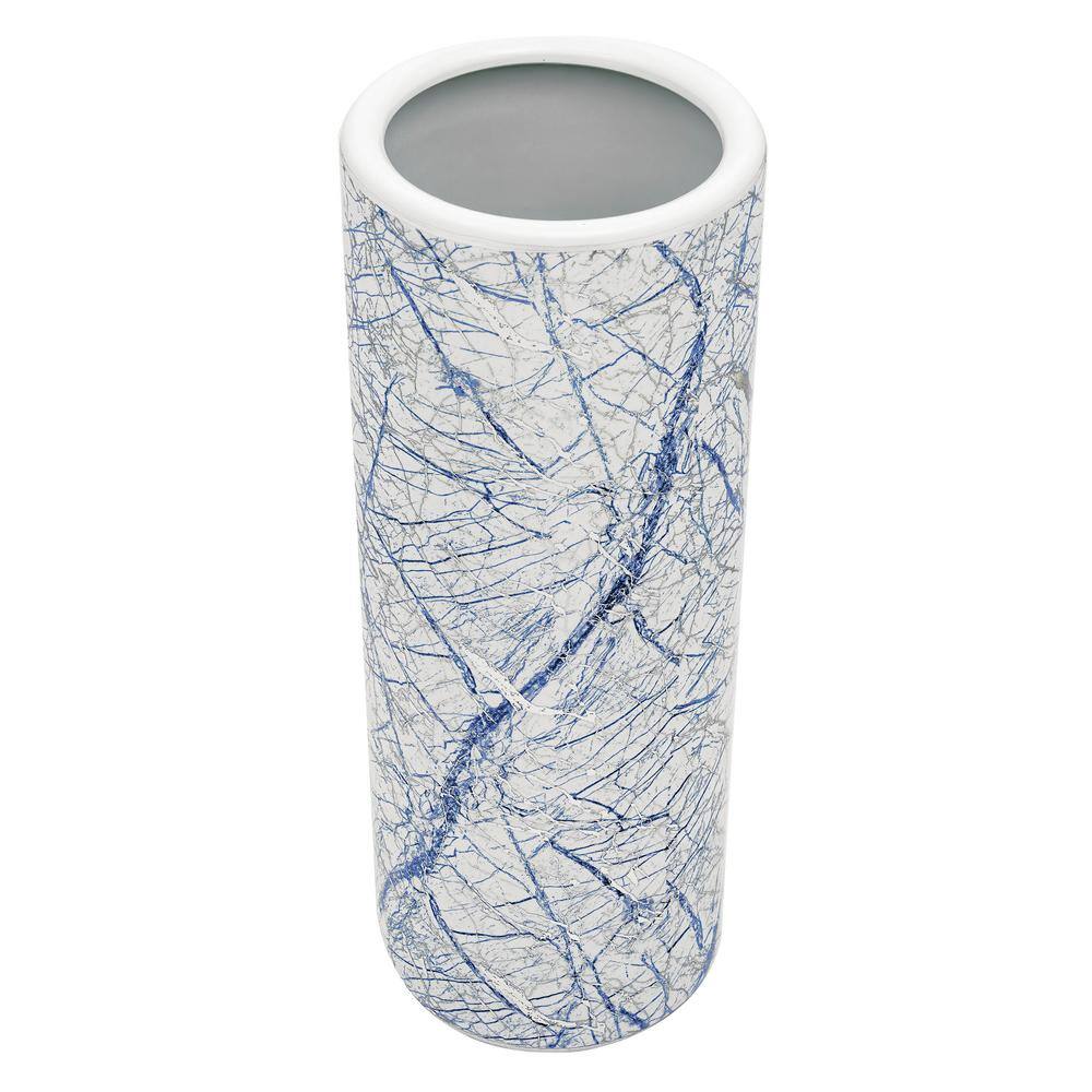 24" Blue and Silver Abstract Porcelain Umbrella Stand