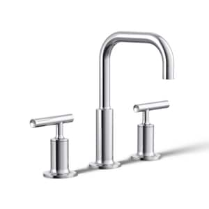 Purist 8 in. Widespread 2-Handle Low-Arc Water-Saving Bathroom Faucet in Polished Chrome with Low Gooseneck Spout