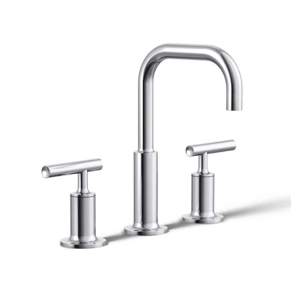 KOHLER Purist 8 in. Widespread 2-Handle Low-Arc Water-Saving Bathroom Faucet in Polished Chrome with Low Gooseneck Spout